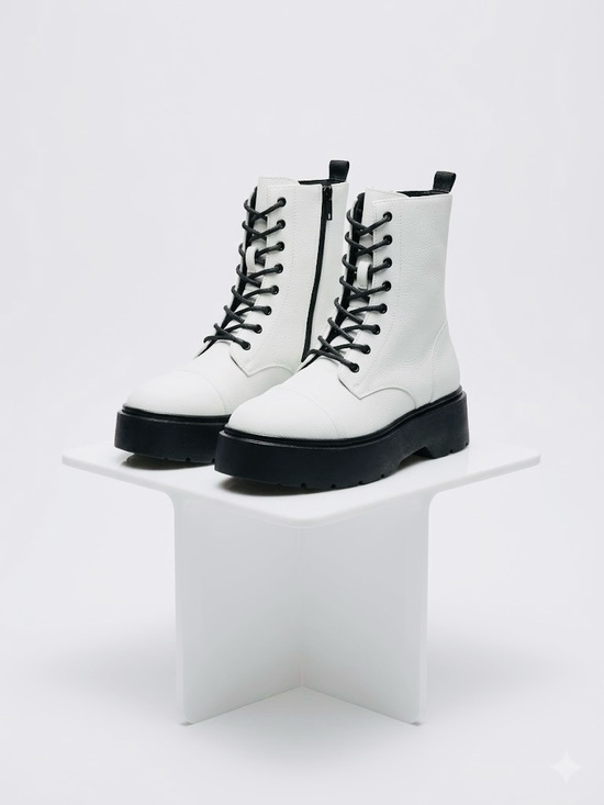 Harlow Shoes - HARLOW White Platform Combat Boots | Urban Streetwear Luxe Size 8